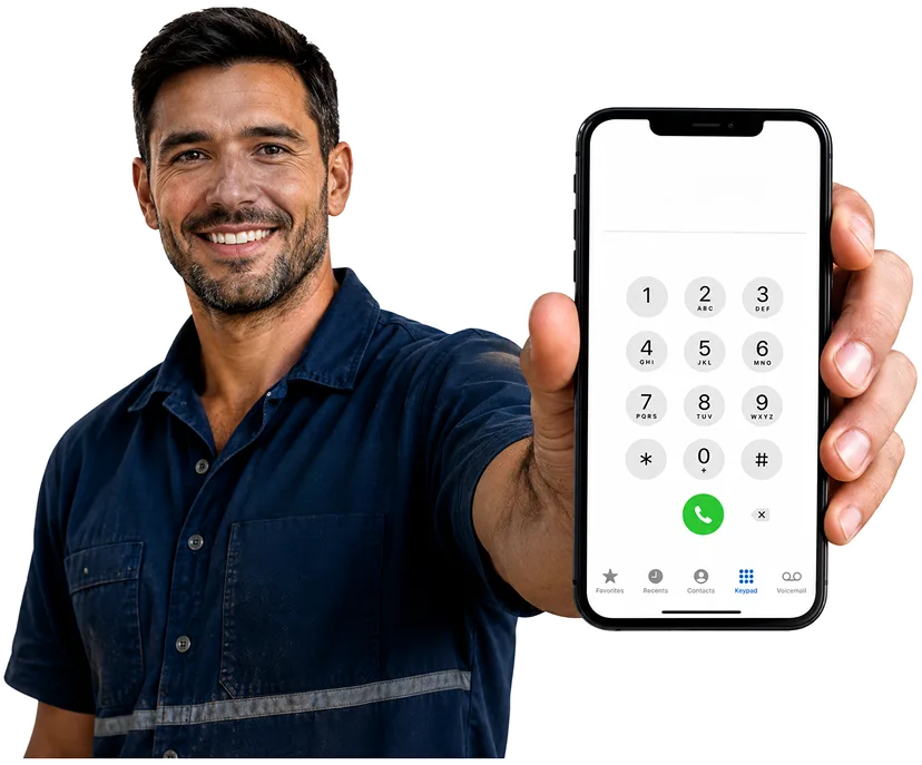 Plumber on the phone taking a Pymble callout