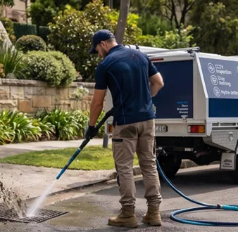 Cutting tree roots out of a Pymble drain